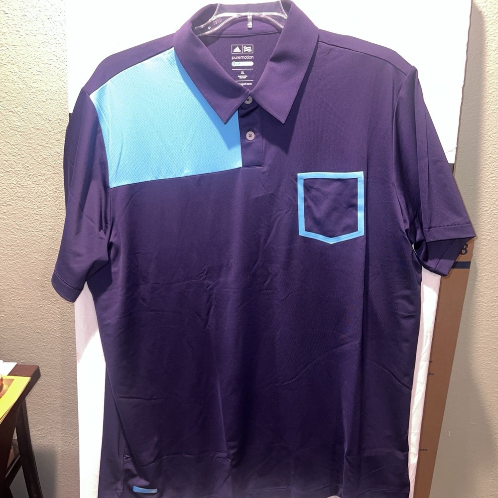 Adidas Puremotion CoolMax Men's Deep Purple W/ Cyan (Teal)Trim Golf Shirt XL New